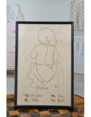 Birth Baby Chart in Finnish Birch Wood Background